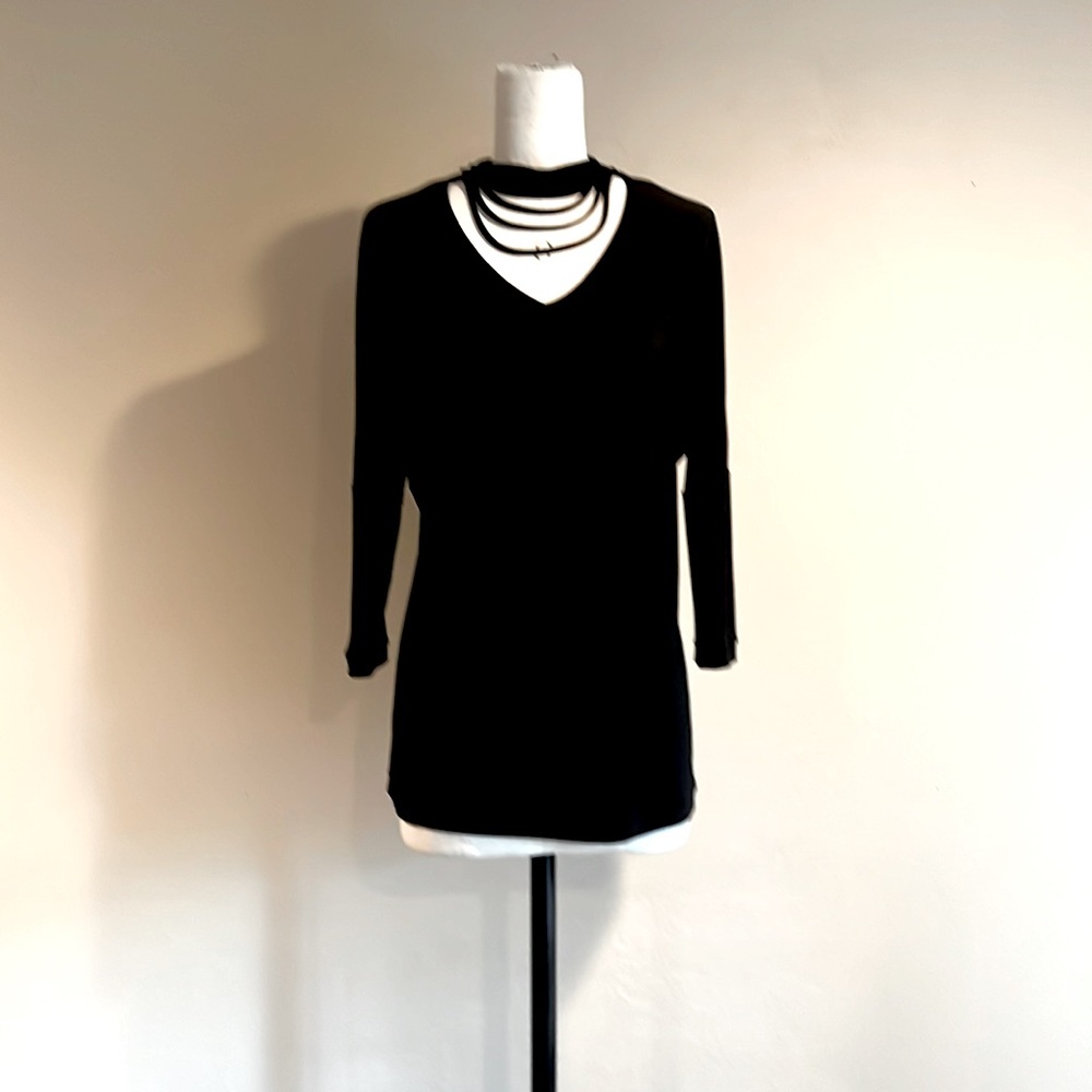 Black Tunic Top from Joseph Ribkoff with Built-In Fabric Necklace